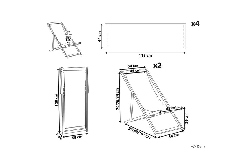 Solstol set om 2 Anzio - mörkt trä/off-white/blå palmbladsmönster - Utemöbler & utemiljö - Utestol & trädgårdsstol - Solstol