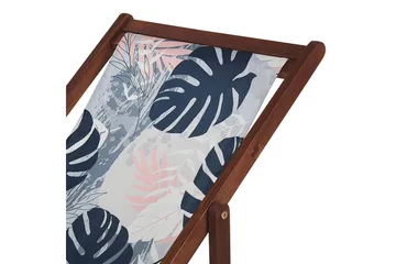 Solstol set om 2 Anzio - mörkt trä/off-white/blå palmbladsmönster - Utemöbler & utemiljö - Utestol & trädgårdsstol - Solstol