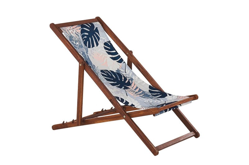 Solstol set om 2 Anzio - mörkt trä/off-white/blå palmbladsmönster - Utemöbler & utemiljö - Utestol & trädgårdsstol - Solstol