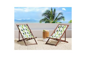 Solstol set om 2 Anzio - mörkt trä/off-white/grön lövmönster - Utemöbler & utemiljö - Utestol & trädgårdsstol - Solstol