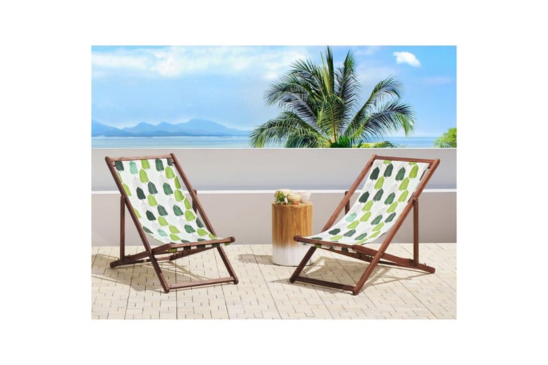 Solstol set om 2 Anzio - mörkt trä/off-white/grön lövmönster - Utemöbler & utemiljö - Utestol & trädgårdsstol - Solstol