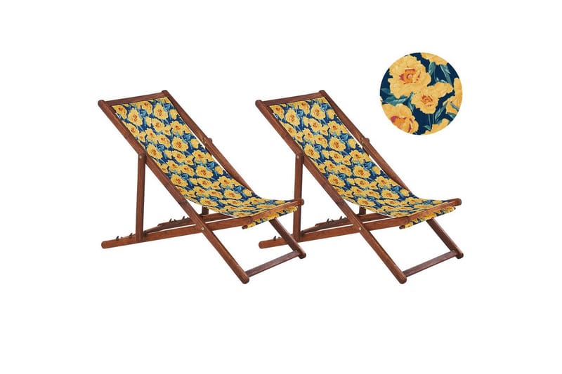 Solstol set om 2 Anzio, mörkt trä/off-white/guk blommigt mönster