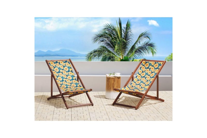 Solstol set om 2 Anzio - mörkt trä/off-white/guk blommigt mönster - Utemöbler & utemiljö - Utestol & trädgårdsstol - Solstol