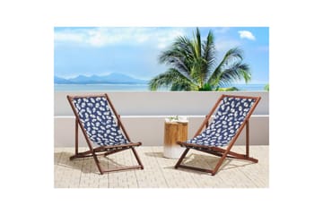 Solstol set om 2 Anzio - mörkt trä/off-white/marinblå blommigt mönster - Utemöbler & utemiljö - Utestol & trädgårdsstol - Solstol