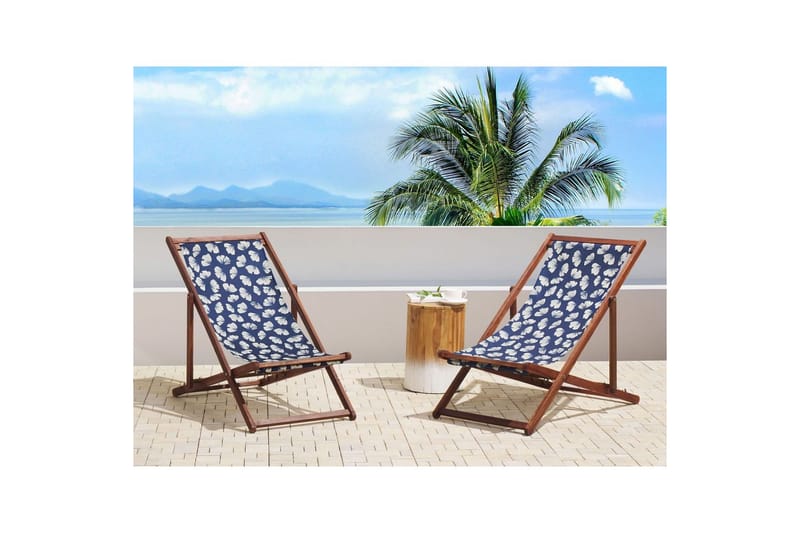 Solstol set om 2 Anzio - mörkt trä/off-white/marinblå blommigt mönster - Utemöbler & utemiljö - Utestol & trädgårdsstol - Solstol