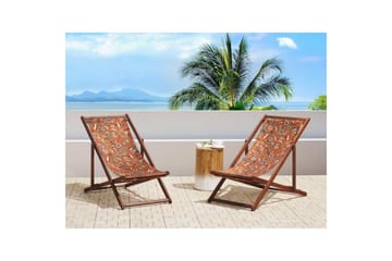 Solstol set om 2 Anzio - mörkt trä/off-white/röd blommigt mönster - Utemöbler & utemiljö - Utestol & trädgårdsstol - Solstol