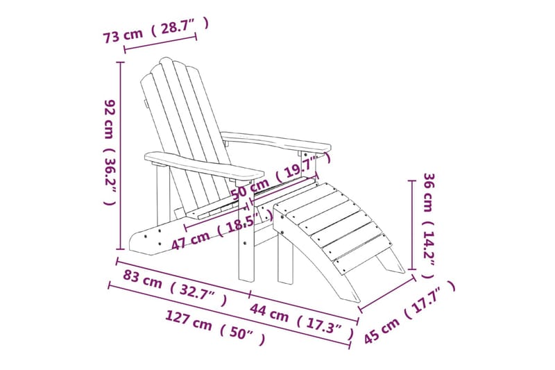 Adirondackstol med fotpall HDPE brun - Brun - Däckstol