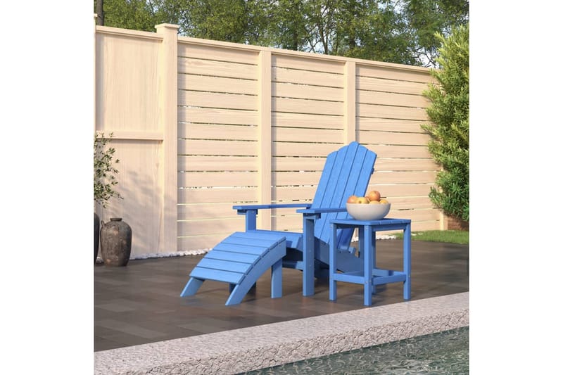 Däckstol för trädgården med pall och bord HDPE aquablå - Blå - Däckstol