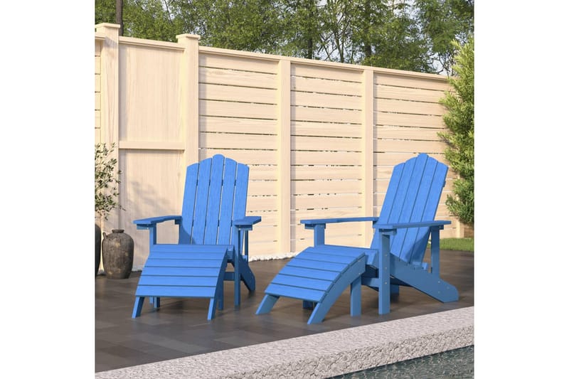 Däckstolar för trädgården 2 st med fotpall HDPE aquablå - Blå - Däckstol