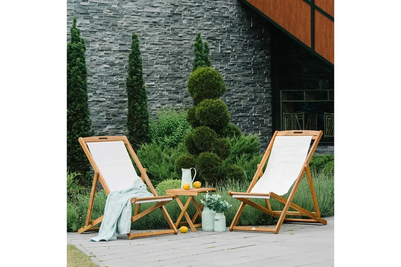 Finlay Solstol - Akacia/Vit - Utemöbler & utemiljö - Utestol & trädgårdsstol - Solstol