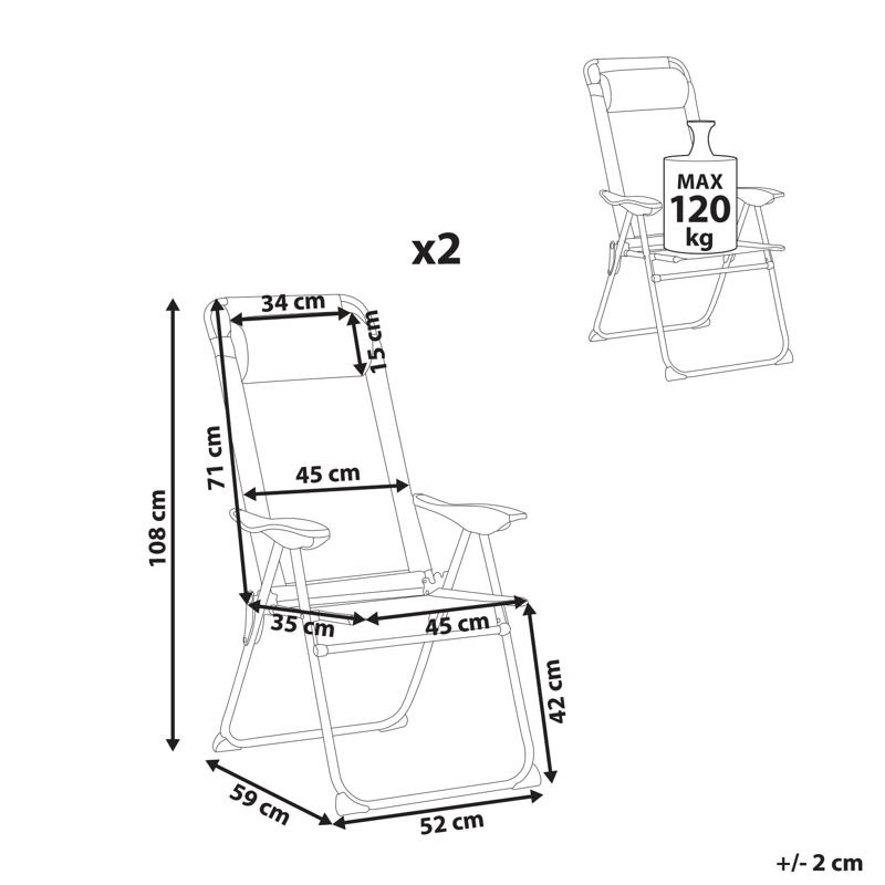 Stol utomhus Asine Aluminum Fällbar - Beige/Svart - Utemöbler & utemiljö - Utestol & trädgårdsstol - Positionsstol