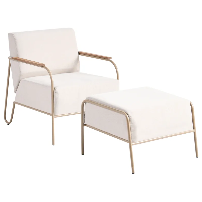 Stol utomhus Nimis med Fotpall - Beige - Utemöbler & utemiljö - Utestol & trädgårdsstol - Utefåtölj & loungefåtölj