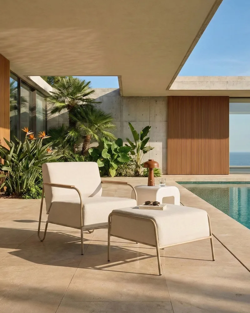 Stol utomhus Nimis med Fotpall - Beige - Utemöbler & utemiljö - Utestol & trädgårdsstol - Utefåtölj & loungefåtölj