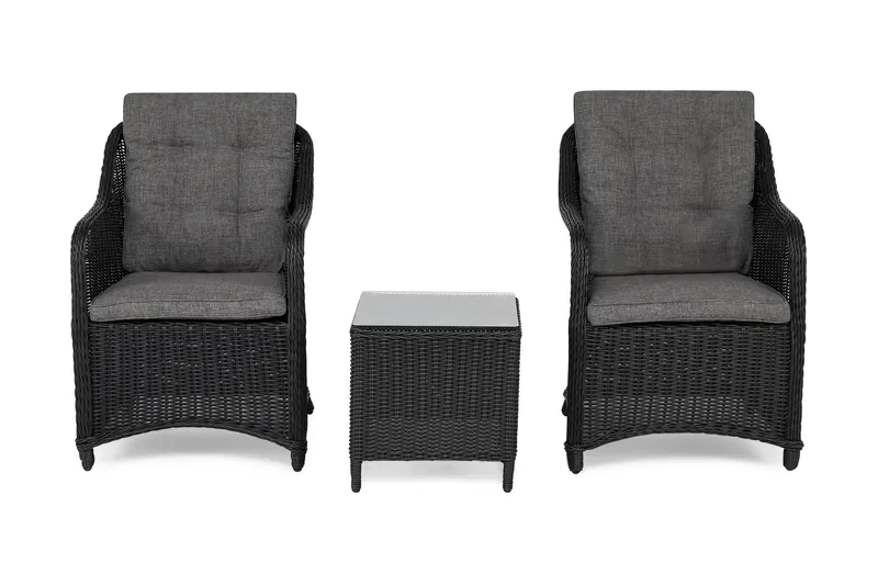 Marcus Caféset med 2 Fåtöljer m Dyna - Svart - Utemöbler & utemiljö - Loungemöbler - Loungestol utomhus