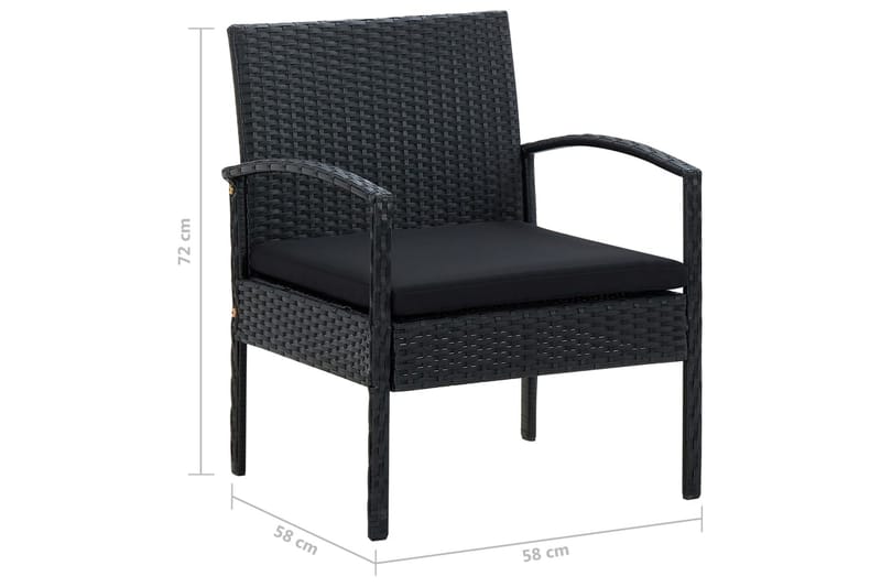 Trädgårdsfåtölj med dyna konstrotting svart - Svart - Balkongstol - Matstol & karmstol utomhus