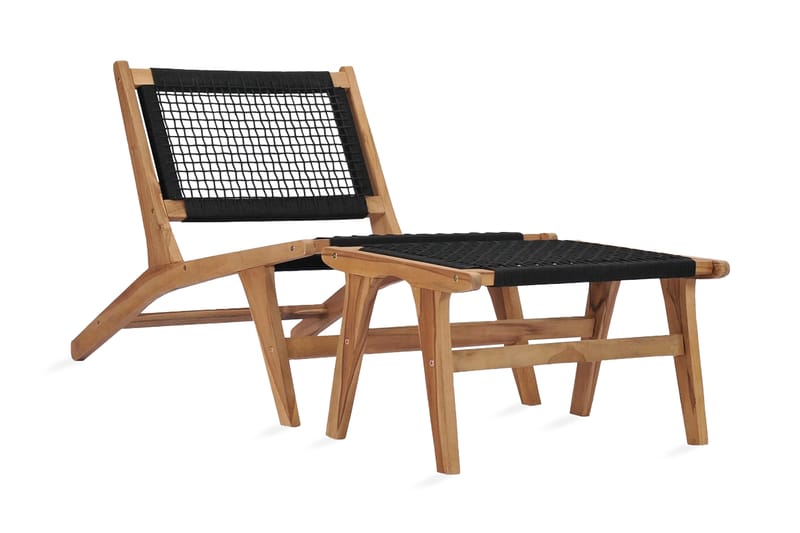 Trädgårdsstol med fotpall massiv teak och rep - Brun - Loungestol utomhus - Utefåtölj & loungefåtölj
