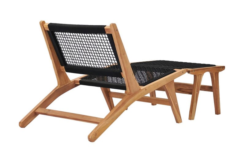 Trädgårdsstol med fotpall massiv teak och rep - Brun - Utefåtölj & loungefåtölj - Loungestol utomhus
