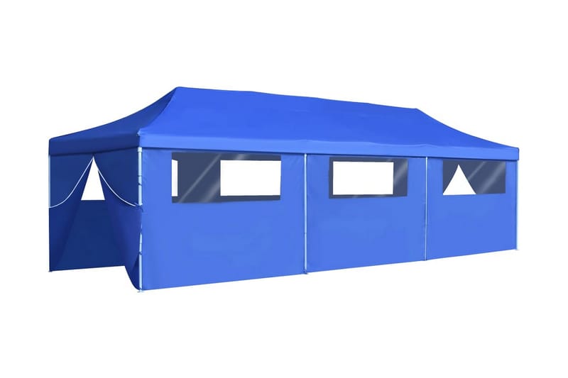 Pop-Up hopfällbart partytält med 8 sidoväggar blå 3x9 m - Blå - Trädgårdstält & förvaringstält - Partytält