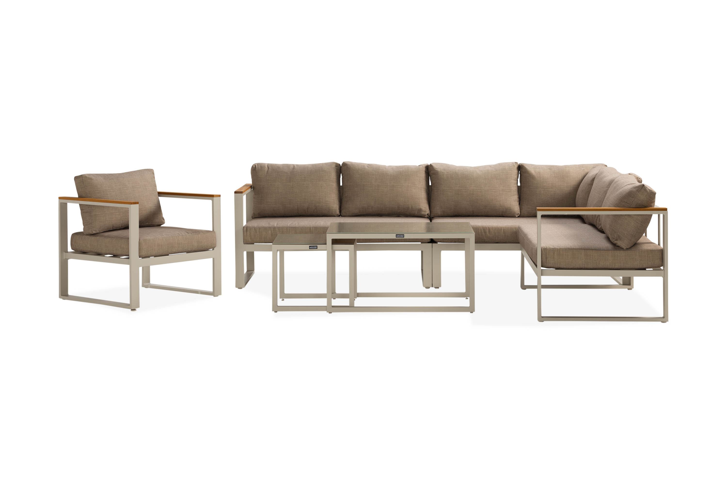 Aspvik Stor Loungegrupp Utomhus 7-sits Loungeset i Aluminium GråBeigea dynor