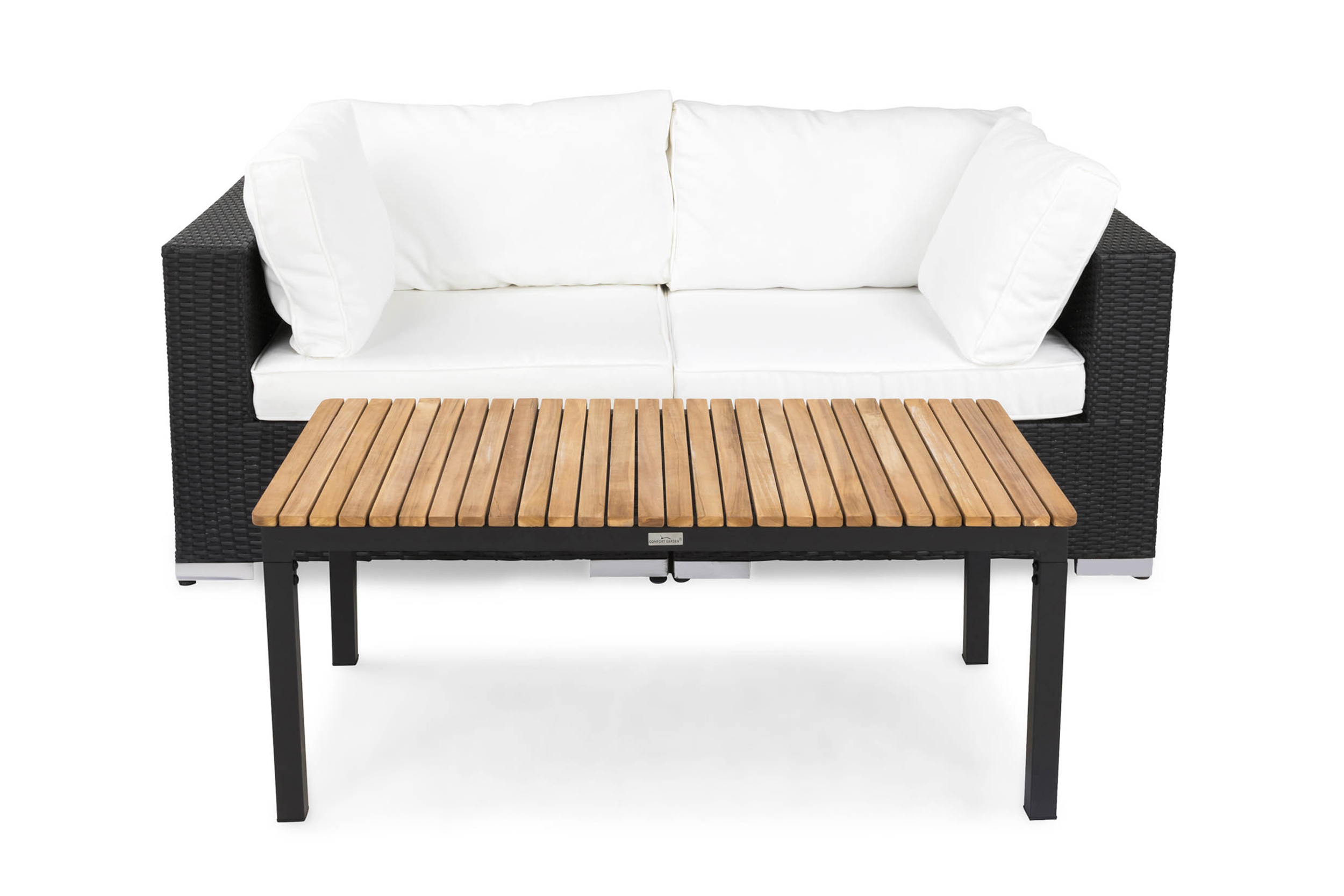 Bahamas Liten loungegrupp utomhus Soffgrupp till balkong 2-sits Litet loungeset konstrotting utemöbler Svart Ljus trä