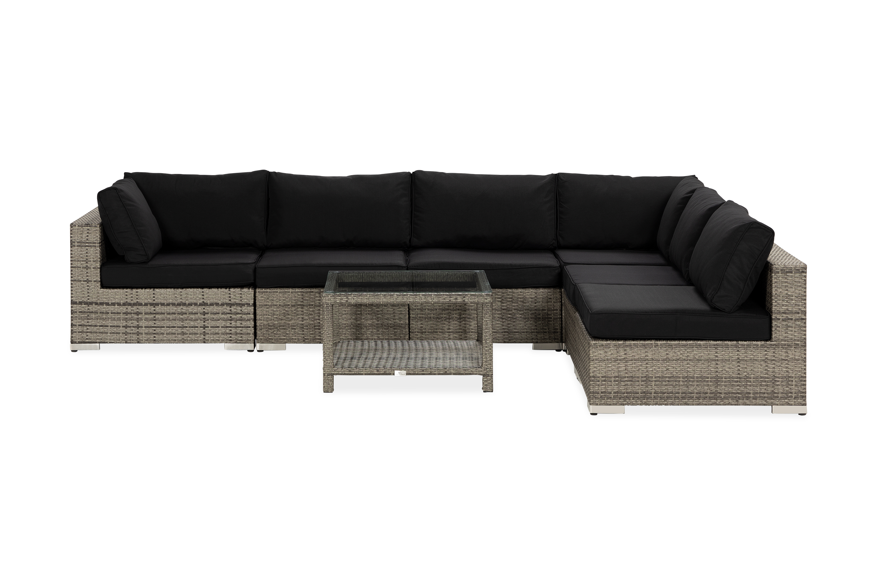 Bahamas Stor loungegrupp utomhus Soffgrupp till uteplats 6-sits Loungeset konstrotting utemöbler Beige GråSvarta dynor