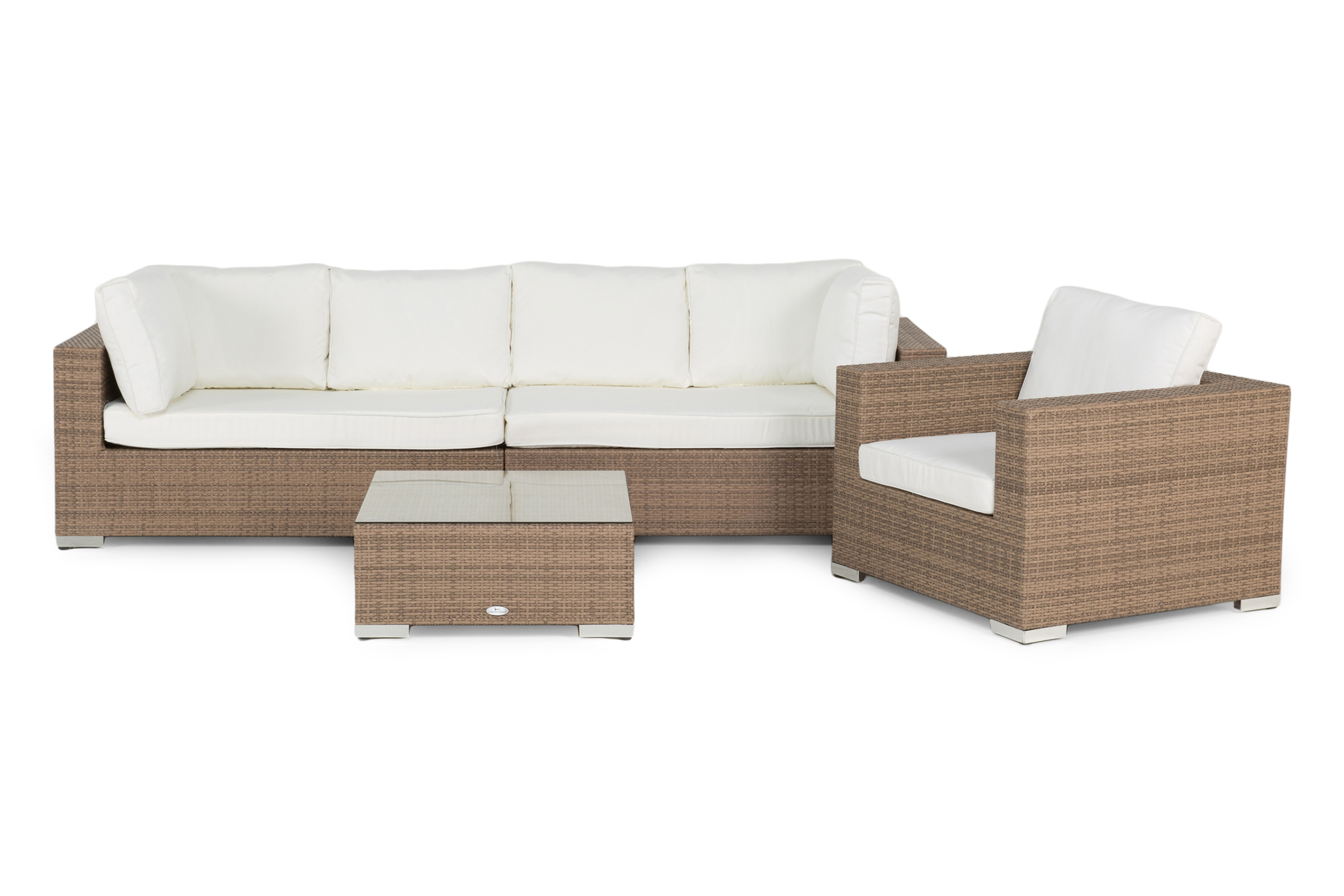 Bahamas Stor loungegrupp utomhus Soffgrupp till uteplats 6-sits Loungeset konstrotting utemöbler Sand Beige Vita dynor