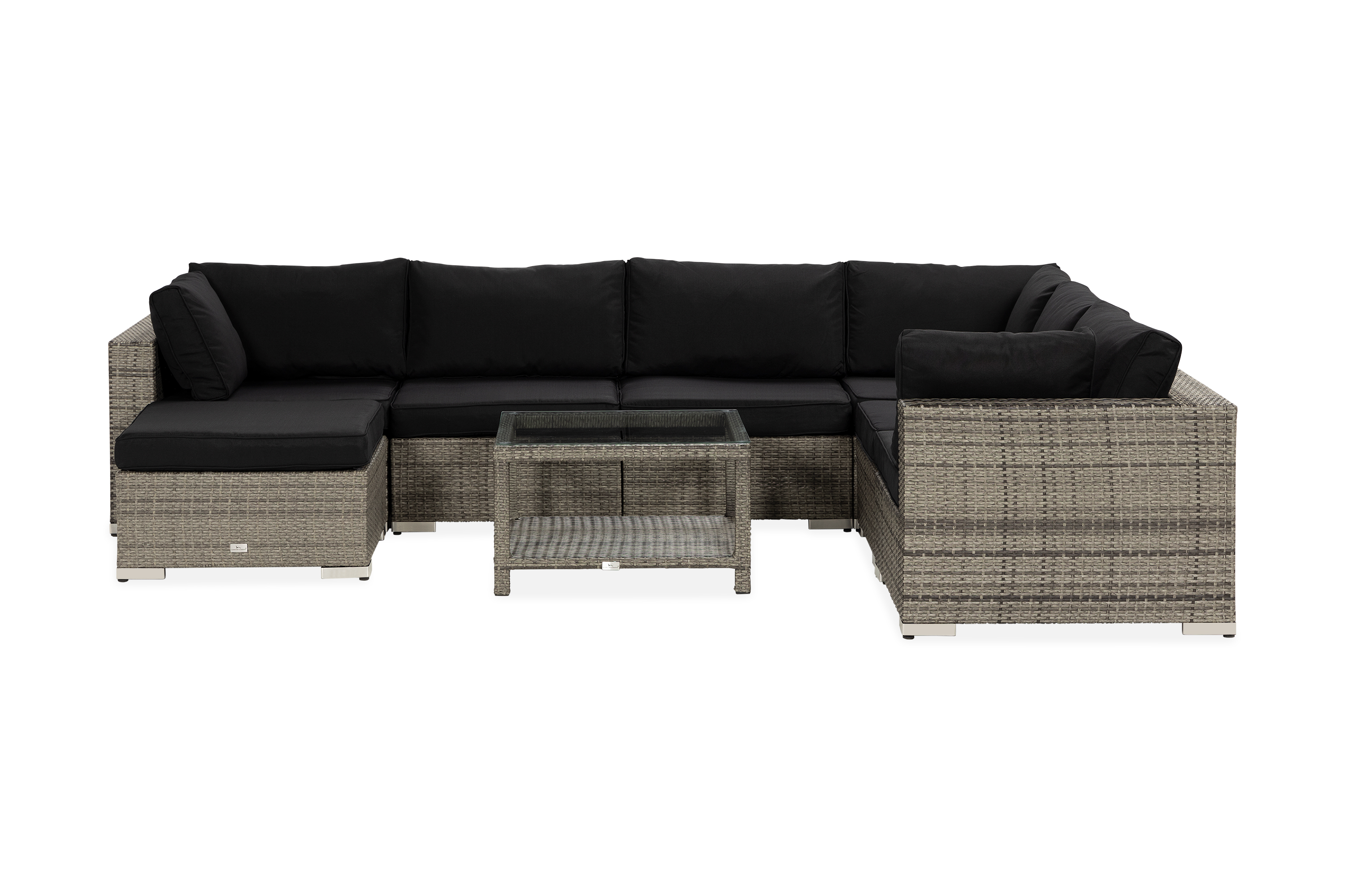 Bahamas Stor loungegrupp utomhus Soffgrupp till uteplats 7-sits Loungeset konstrotting utemöbler Brun Svarta dynor