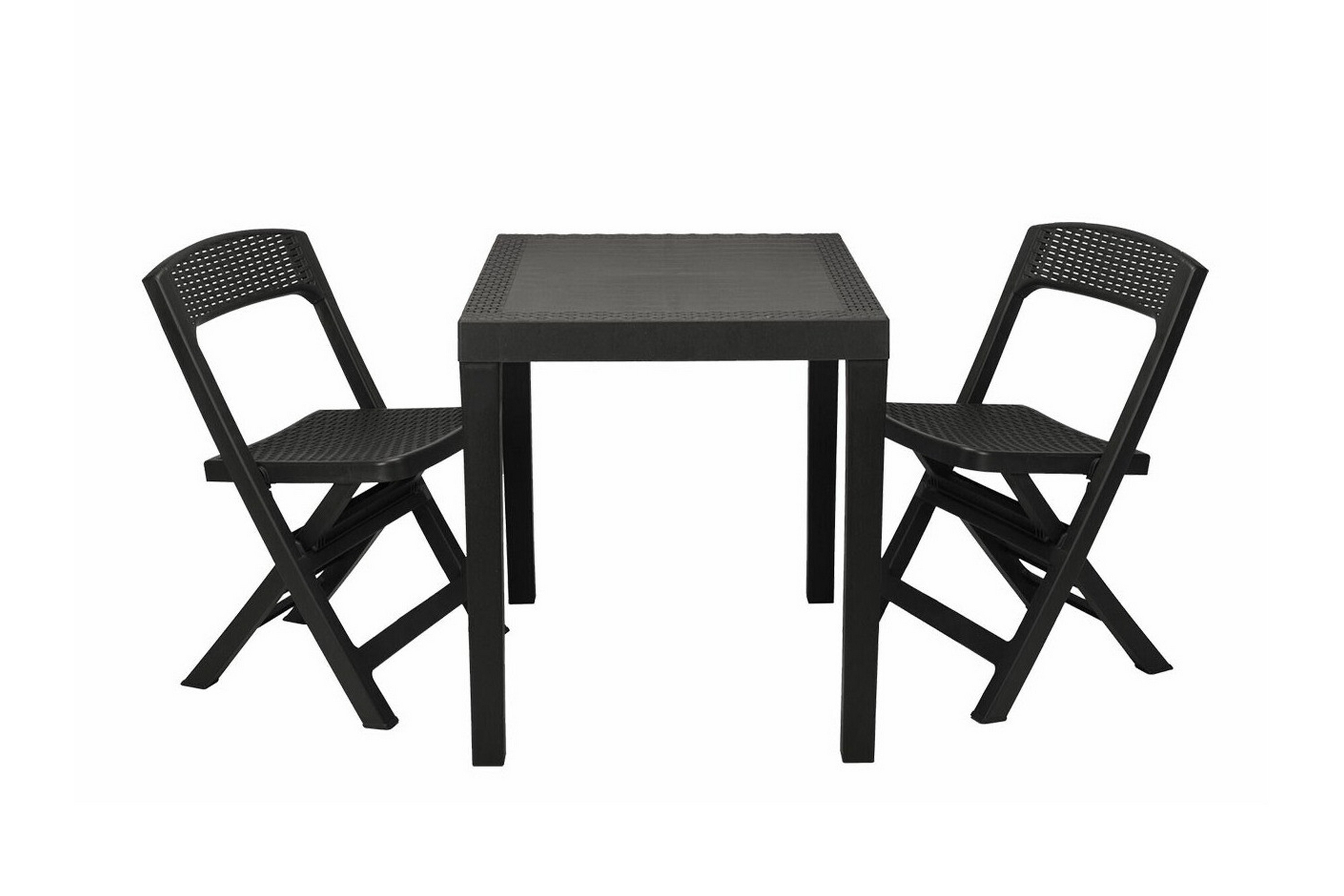 Liten 2-sits matgrupp Utomhus Litet cafeset i plast för balkong terrass uteplats Antracit