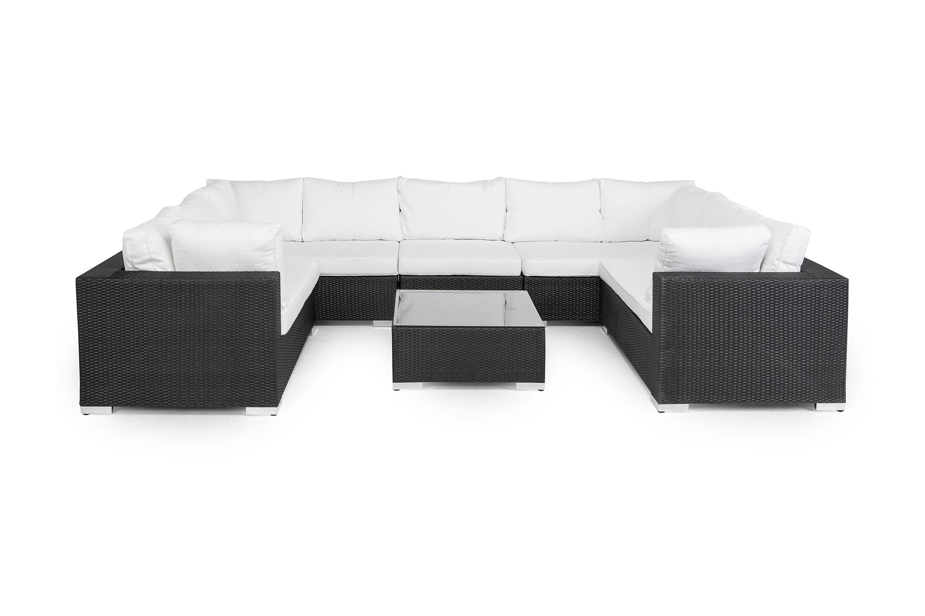 Loungegrupp Bahamas 10-sits Divan/Bord Svart Vita dynor