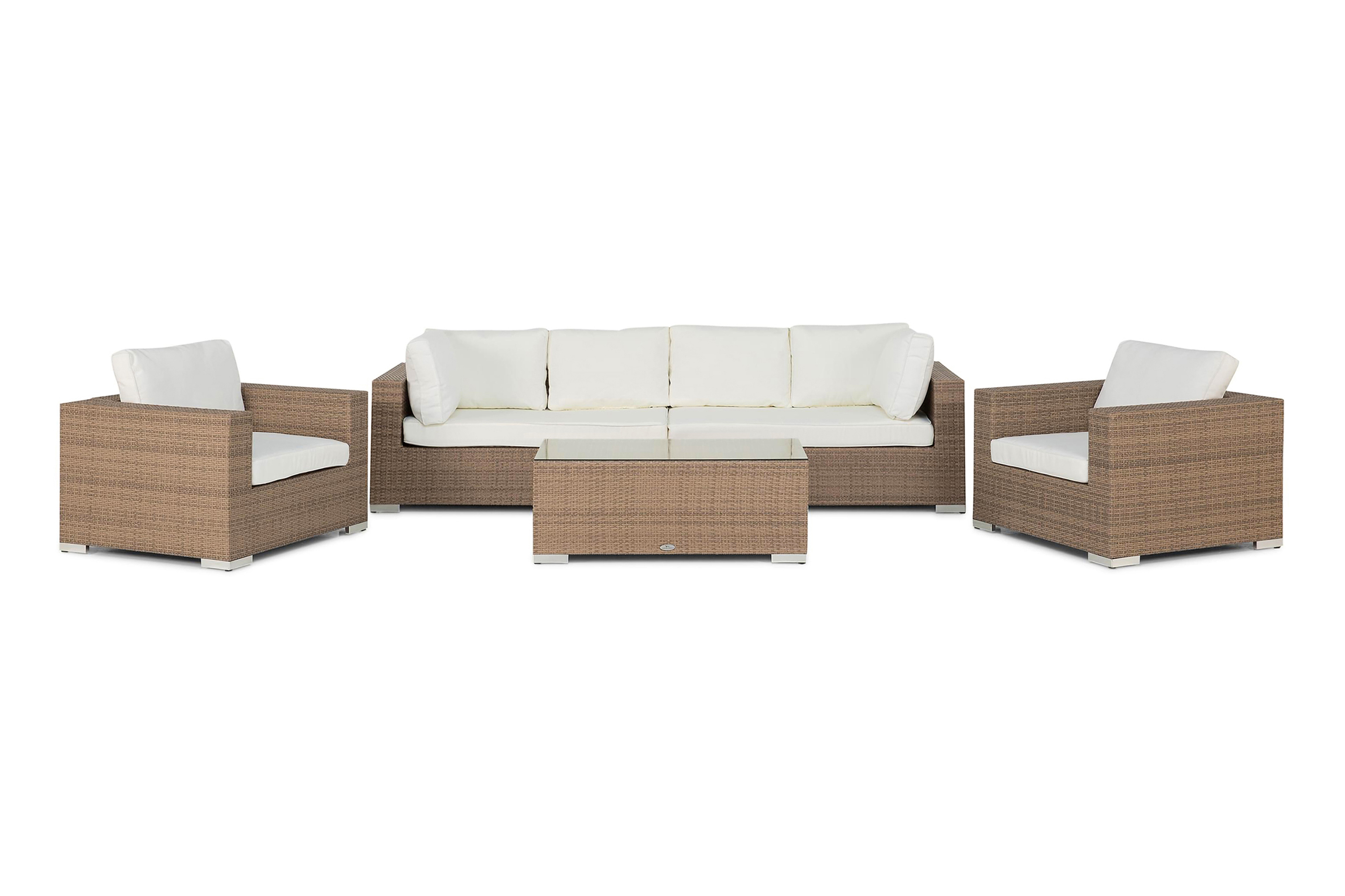 Loungegrupp Bahamas 6-sits 1 Bord Ljusbeige Vita dynor