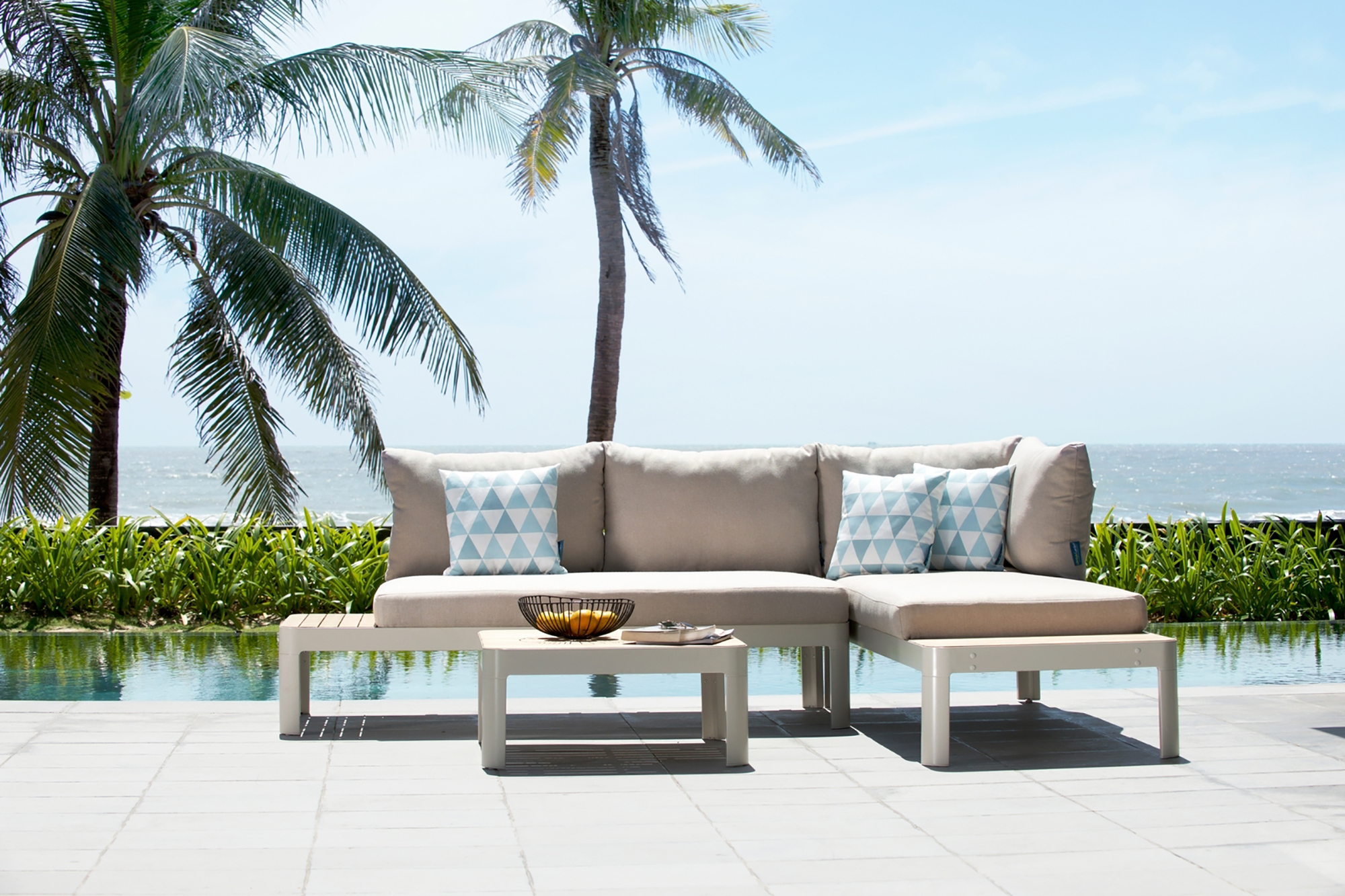 Loungegrupp Utomhus Portals 4-sits Vit/Teak