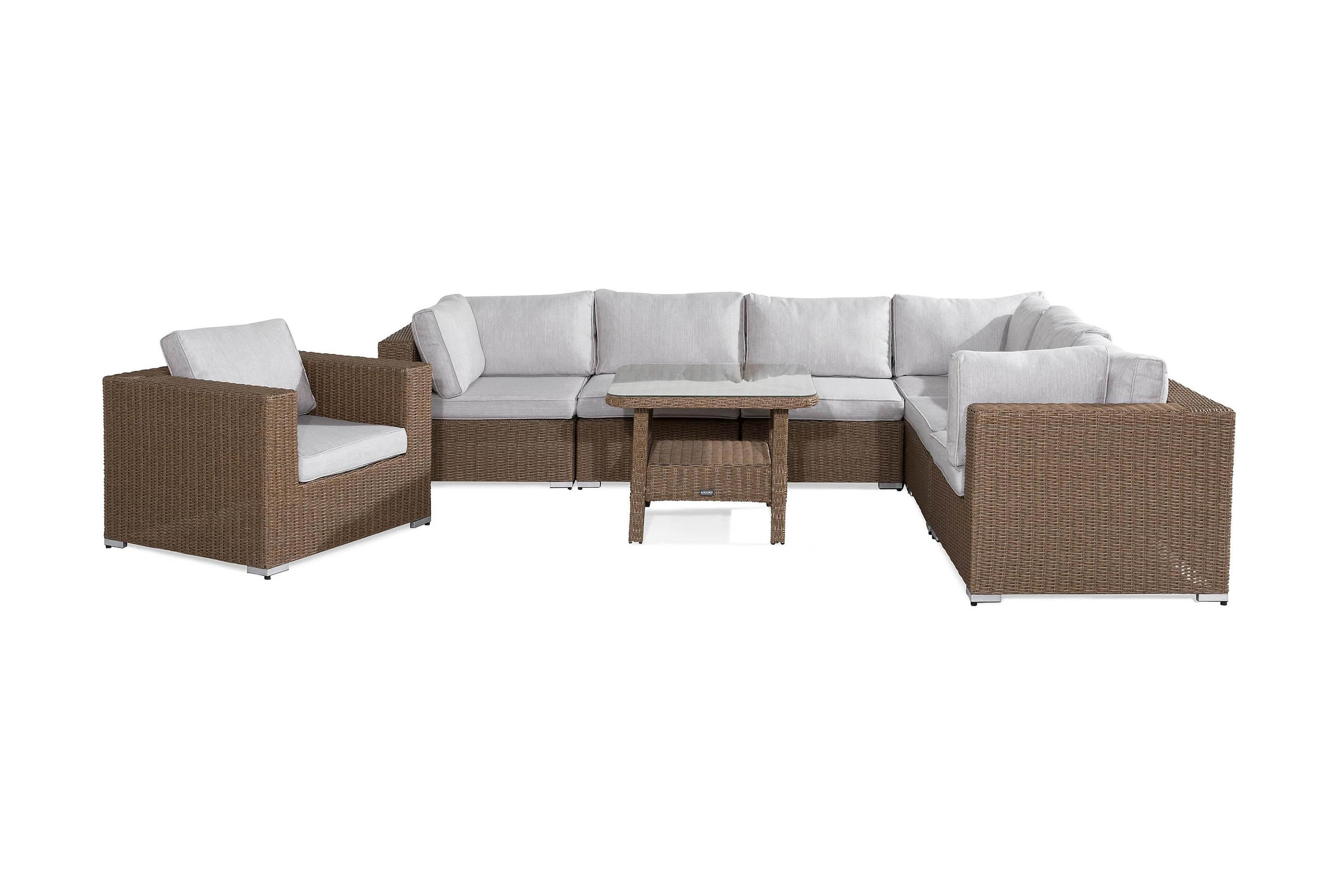 Marcus Stor Loungegrupp Utomhus 7-sits Loungeset i Konstrotting för Uteplats och Trädgård Beige Vita dynor