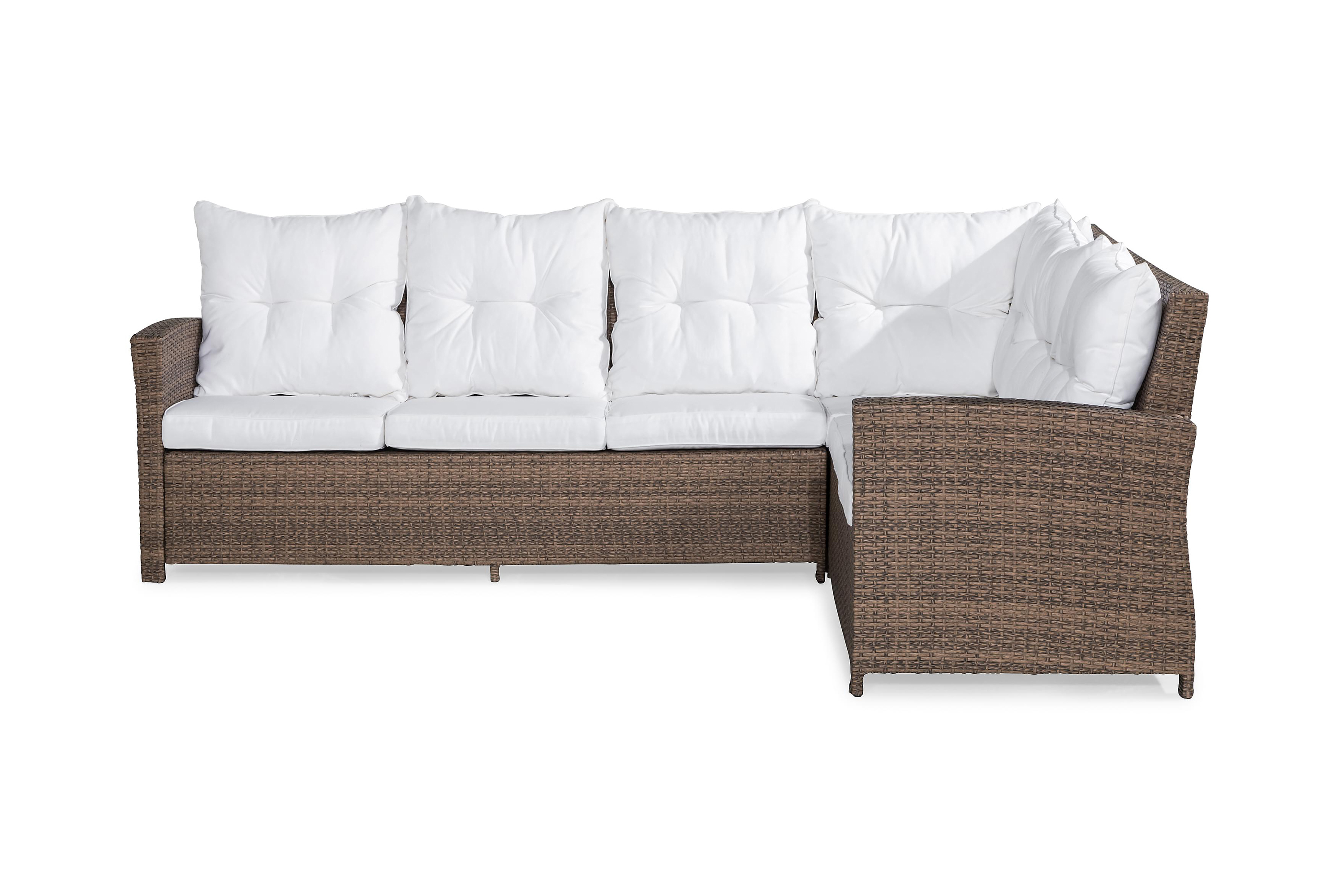 James Hörnsoffa utomhus Höger Loungesoffa för Utemöbler i Konstrotting Sand Beige Vita dynor