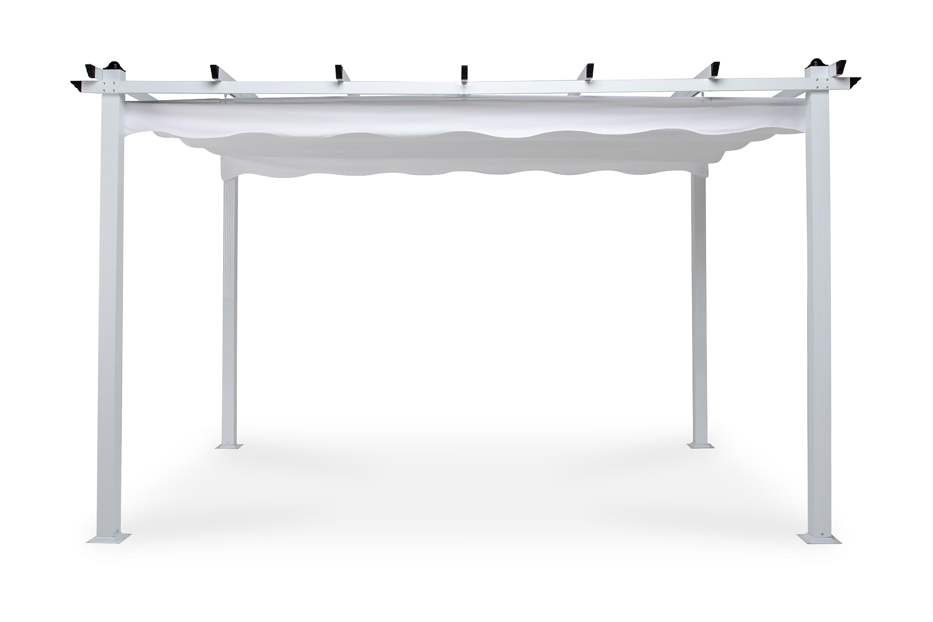 Fristående pergola med hopfällbart tak för altan och trädgård 4x3 Vit Aluminium