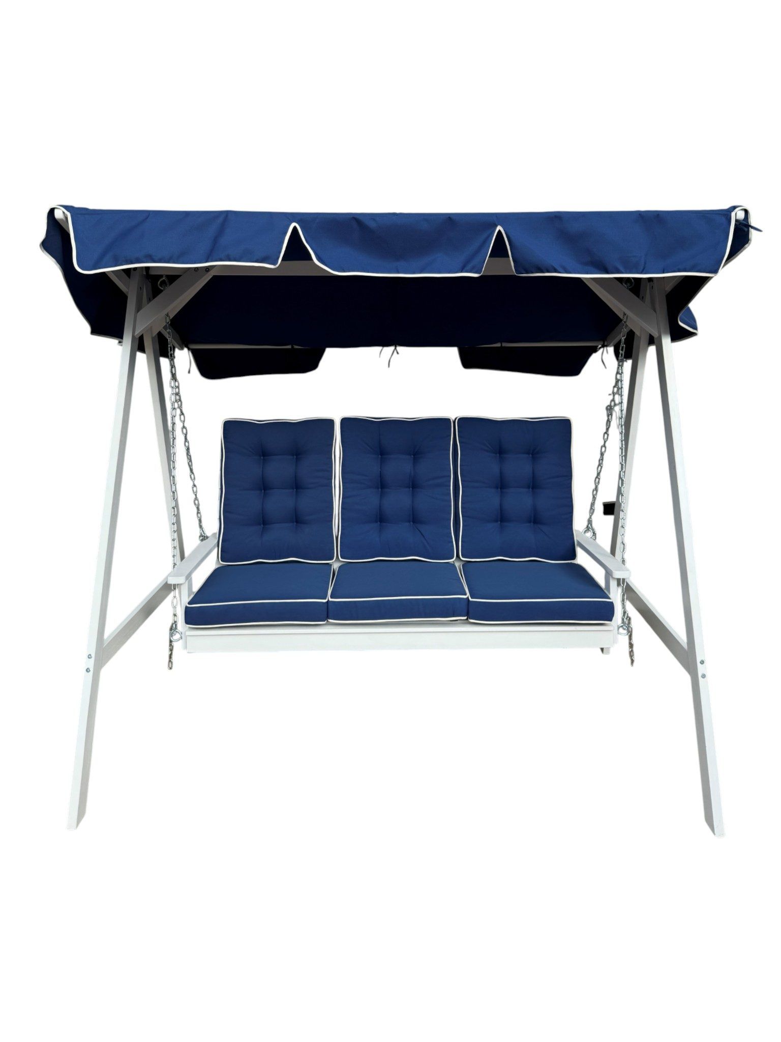 Landet Hammock Gungsoffa med tak i akacia trä inklusive dynor 195x125x159 - Blå / Vit