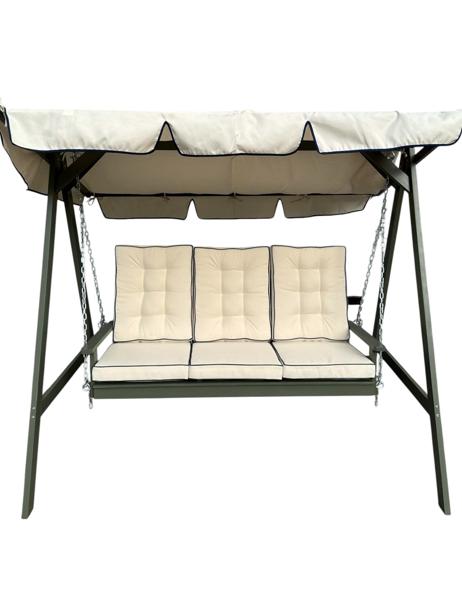 Landet Hammock Gungsoffa med tak i akacia trä inklusive dynor 195x125x159 - Vit / Mörkgrön