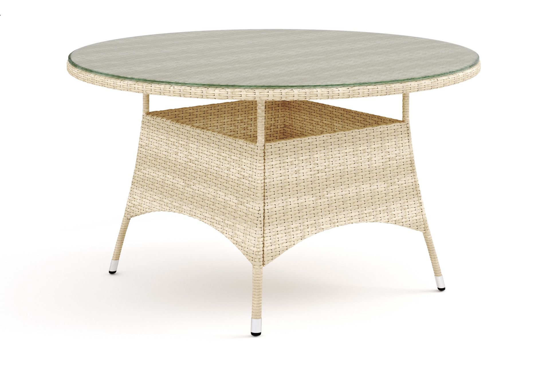 Thor Runt Matbord Utomhus 140 cm i konstrotting med glasskiva - Beige