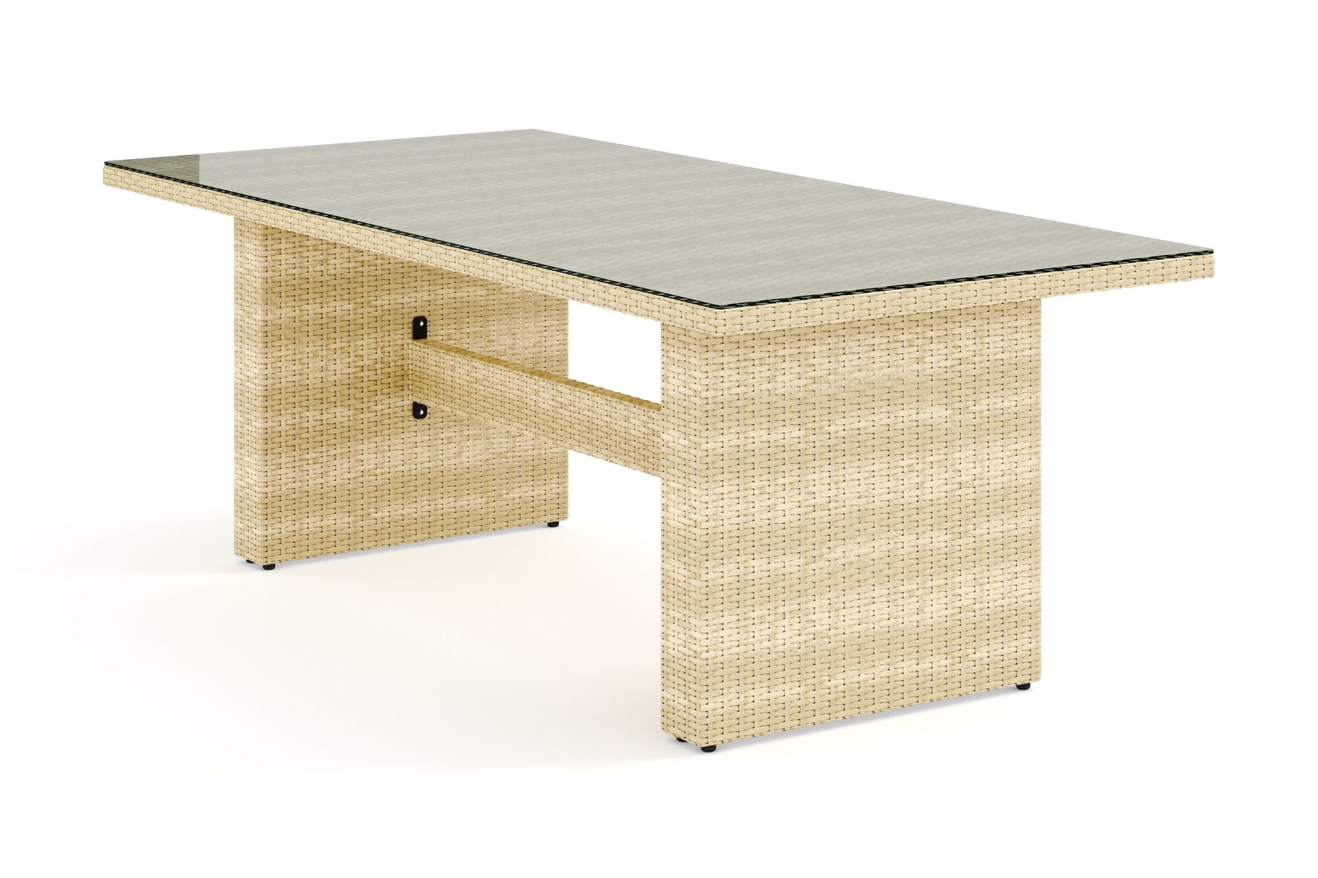 Majestic Rektangulärt Matbord Utomhus i konstrotting 210x100 cm med glasskiva - Beige / Transparent / Grå