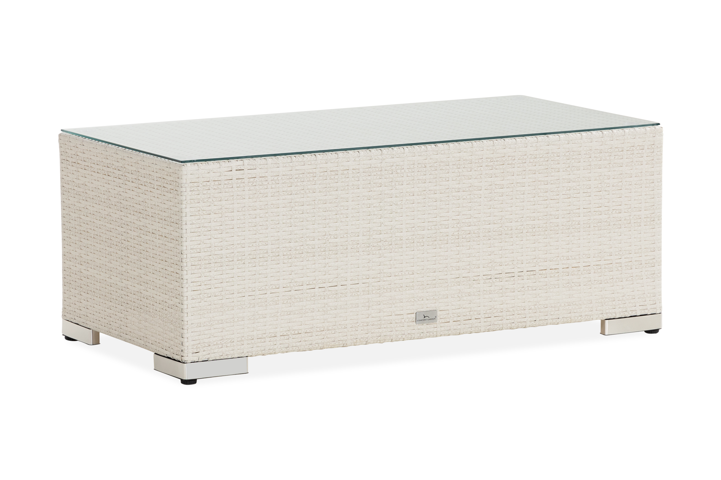 Bahamas Loungebord utomhus 113x58 cm till soffgrupp i konstrotting med glasskiva Vit