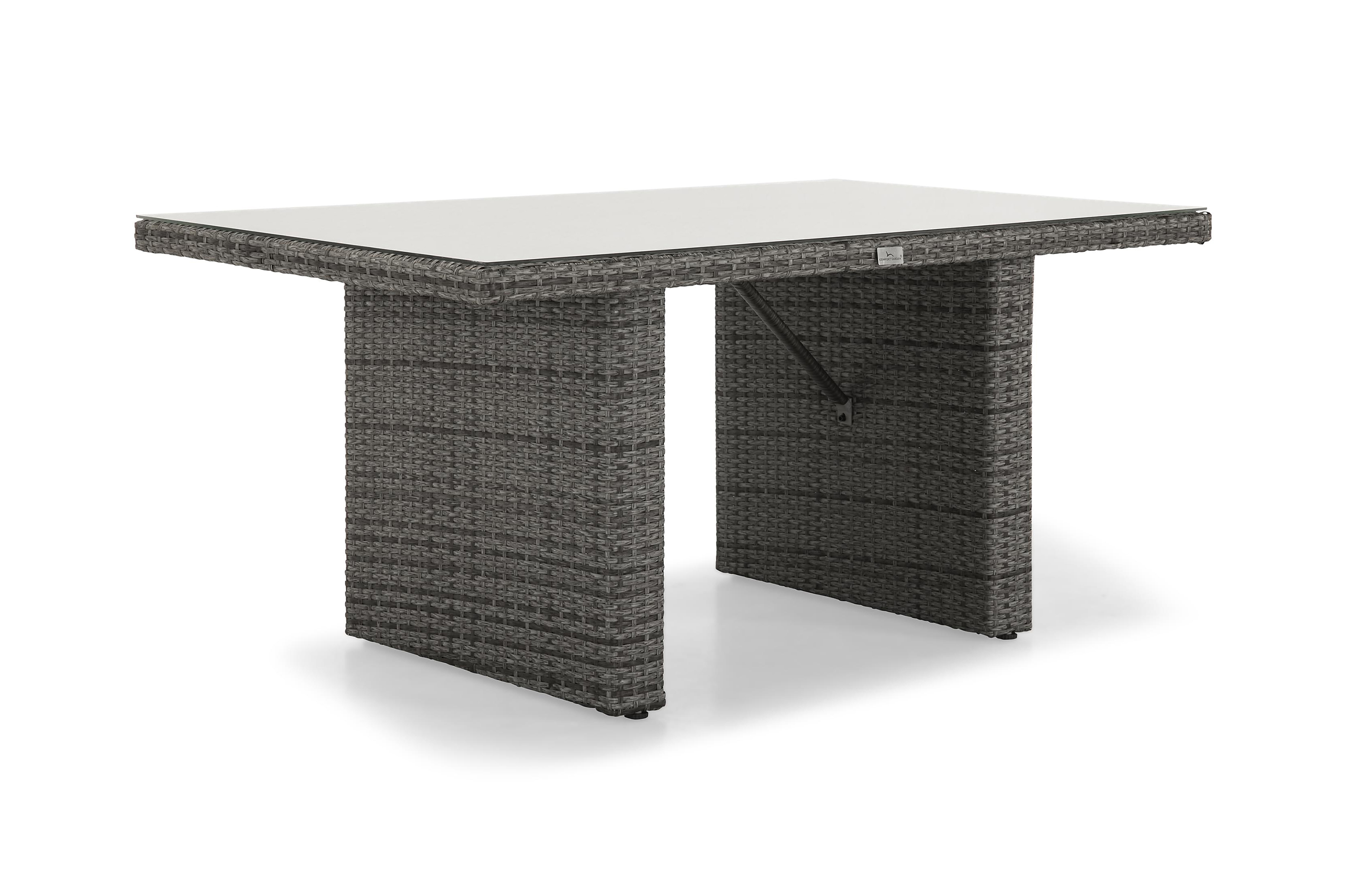 James Utebord 85x145 cm Matbord utomhus i konstrotting med bordsskiva i Glas GråVit
