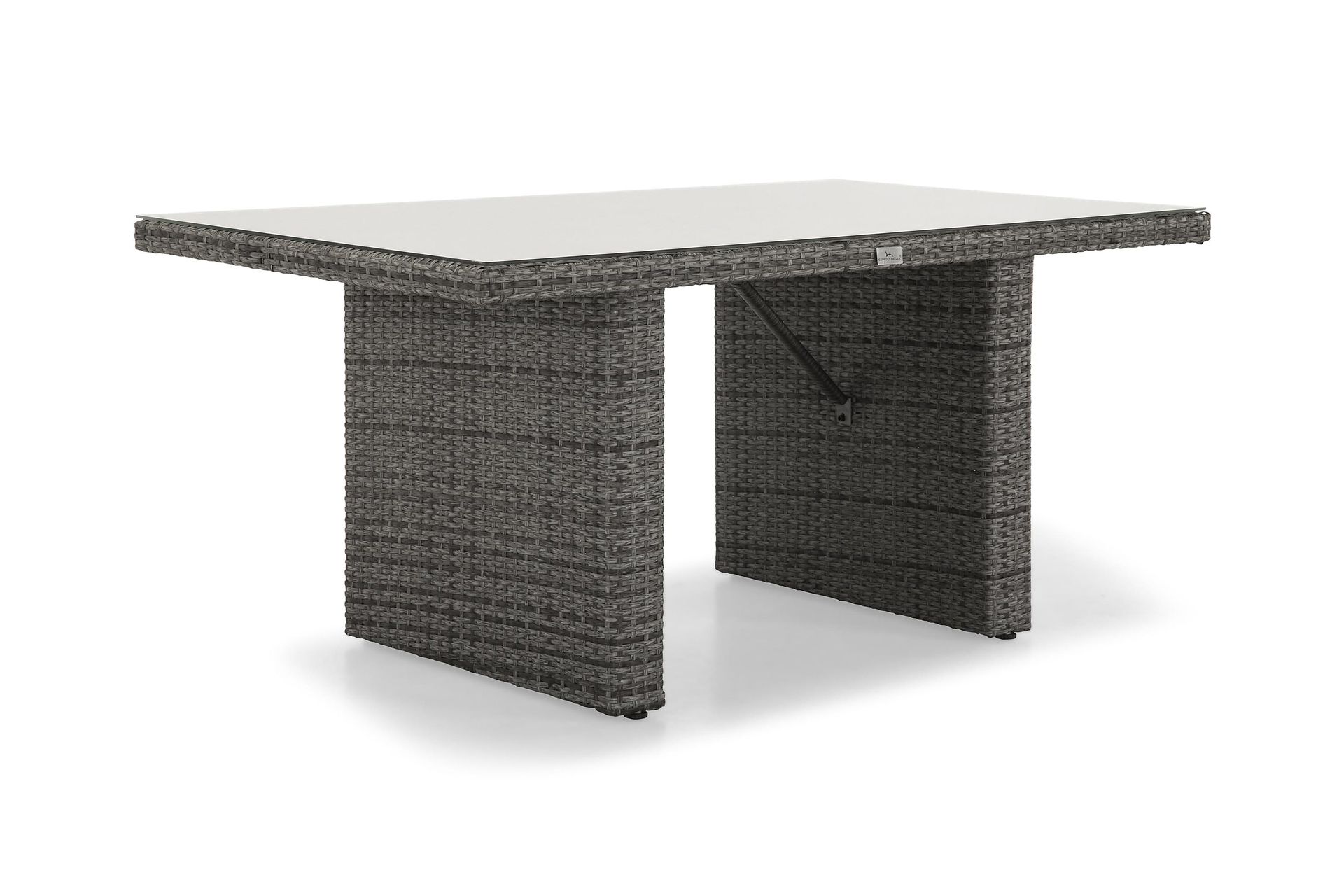 James Utebord 85x145 cm – Matbord utomhus i konstrotting med bordsskiva i Glas - Grå / Vit