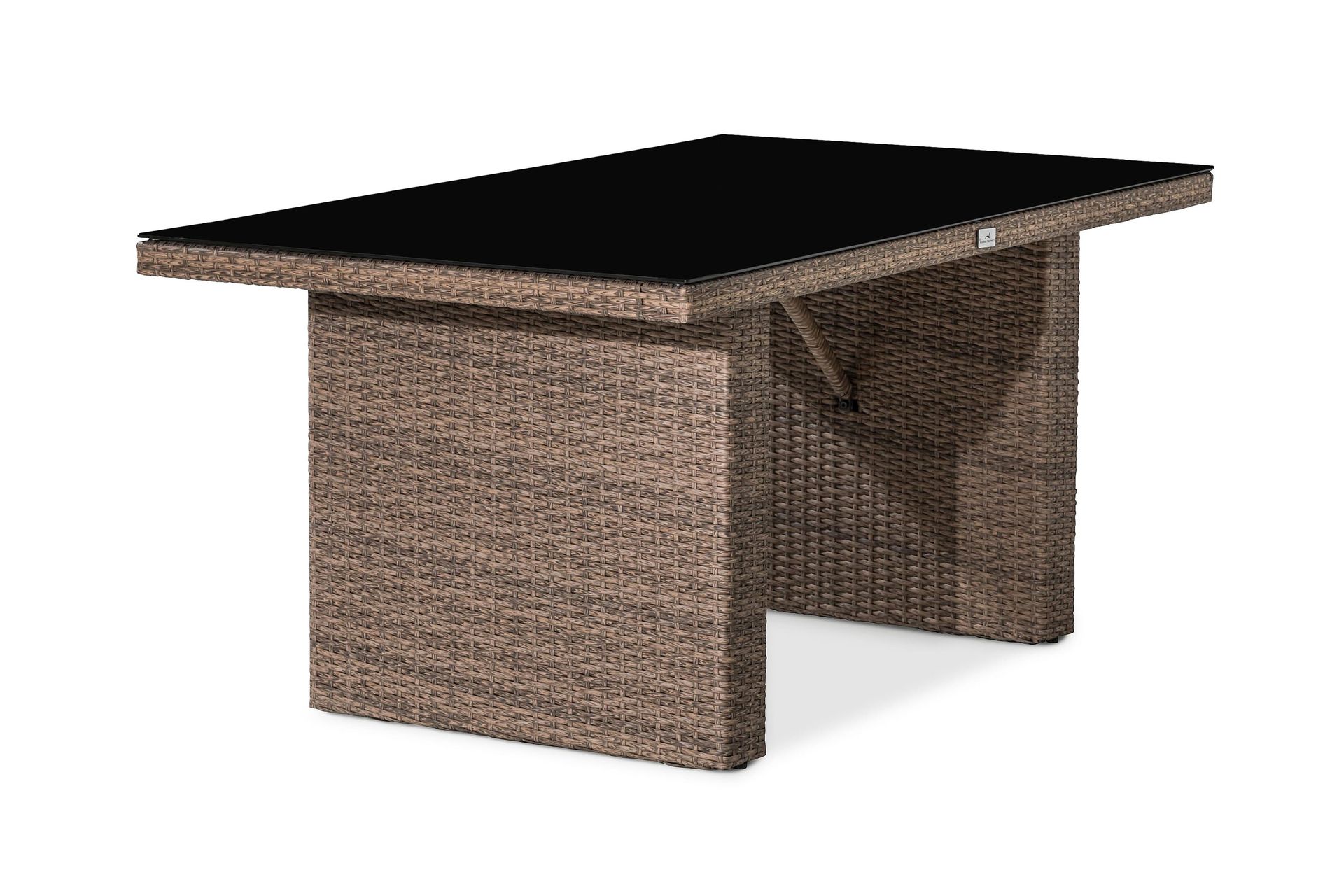 James Utebord 85x145 cm – Matbord utomhus i konstrotting med bordsskiva i Glas - Sand Brun