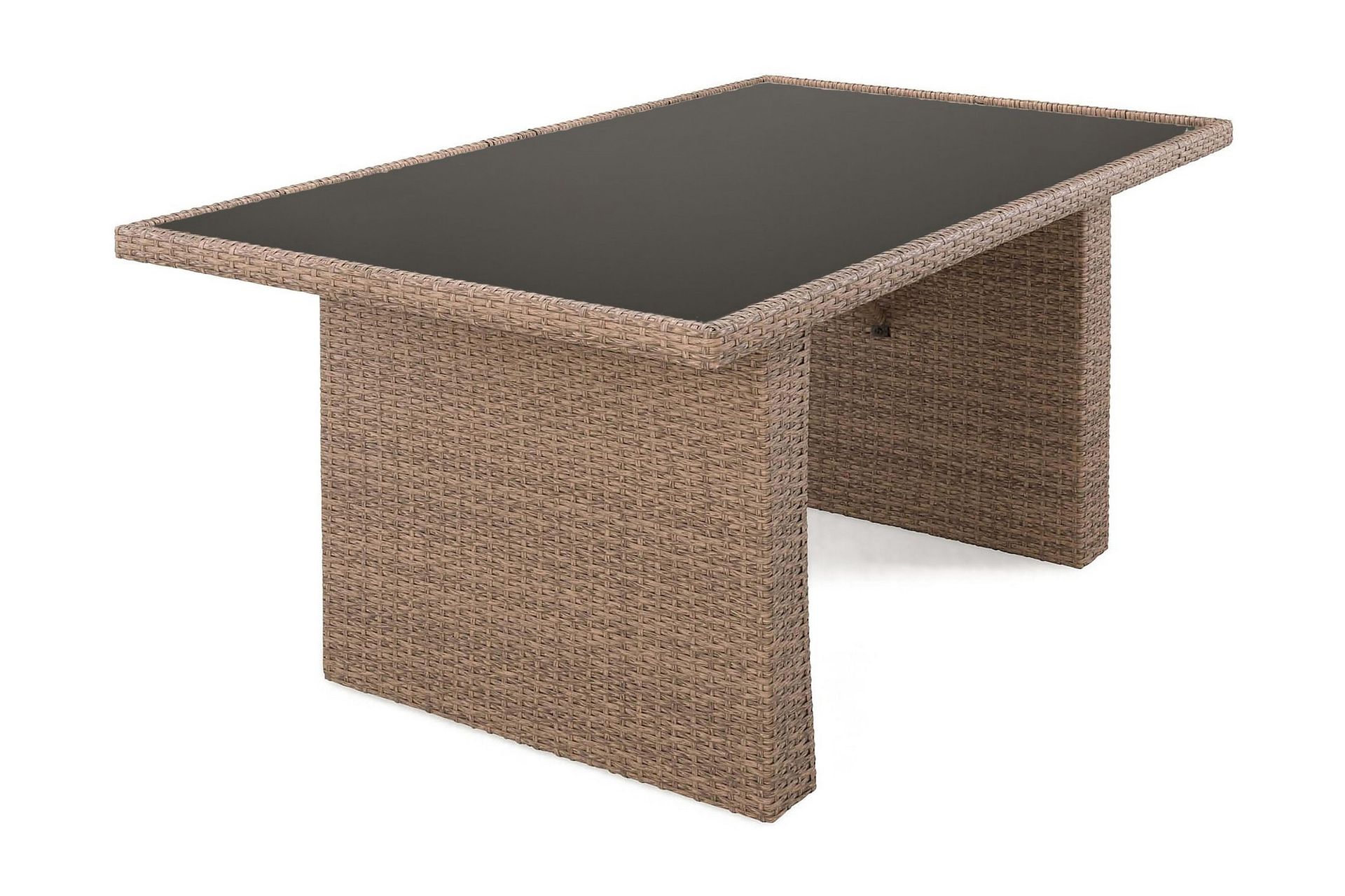 James Utebord 85x145 cm – Matbord utomhus i konstrotting med bordsskiva i Glas - Sand / Svart