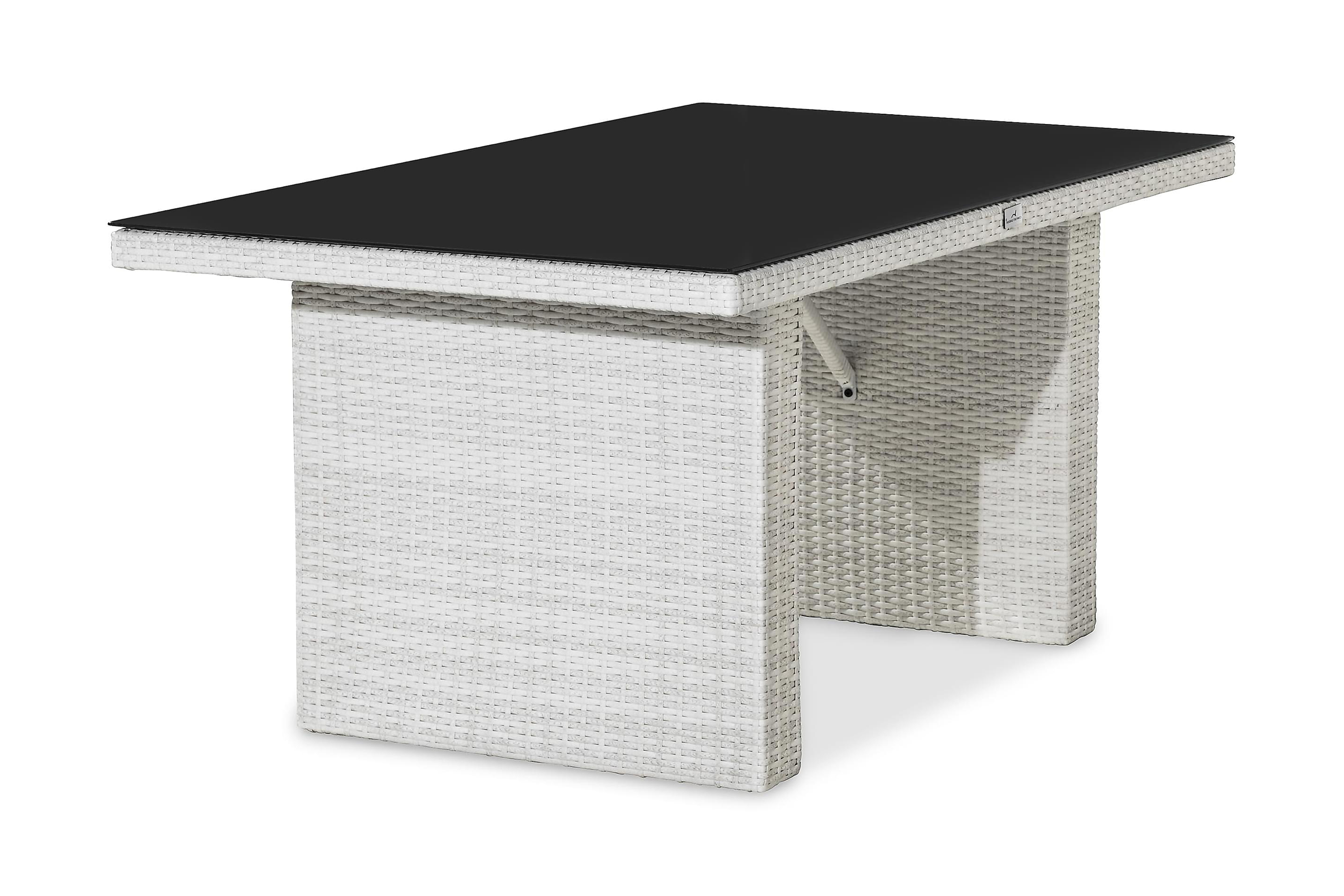 James Utebord 85x145 cm Matbord utomhus i konstrotting med bordsskiva i Glas Vit