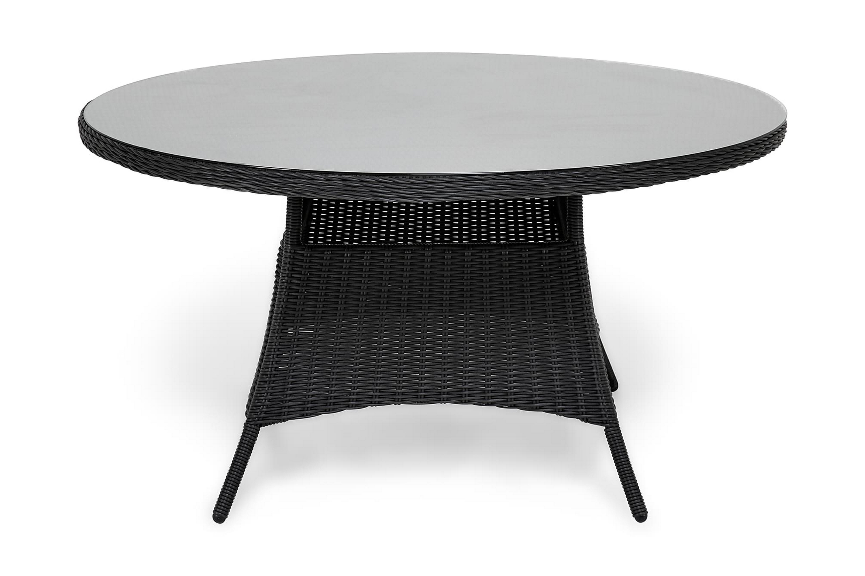Marcus Stort Runt Matbord Utomhus 140 cm Utebord i konstrotting med glasskiva för Uteplats och Trädgård Svart