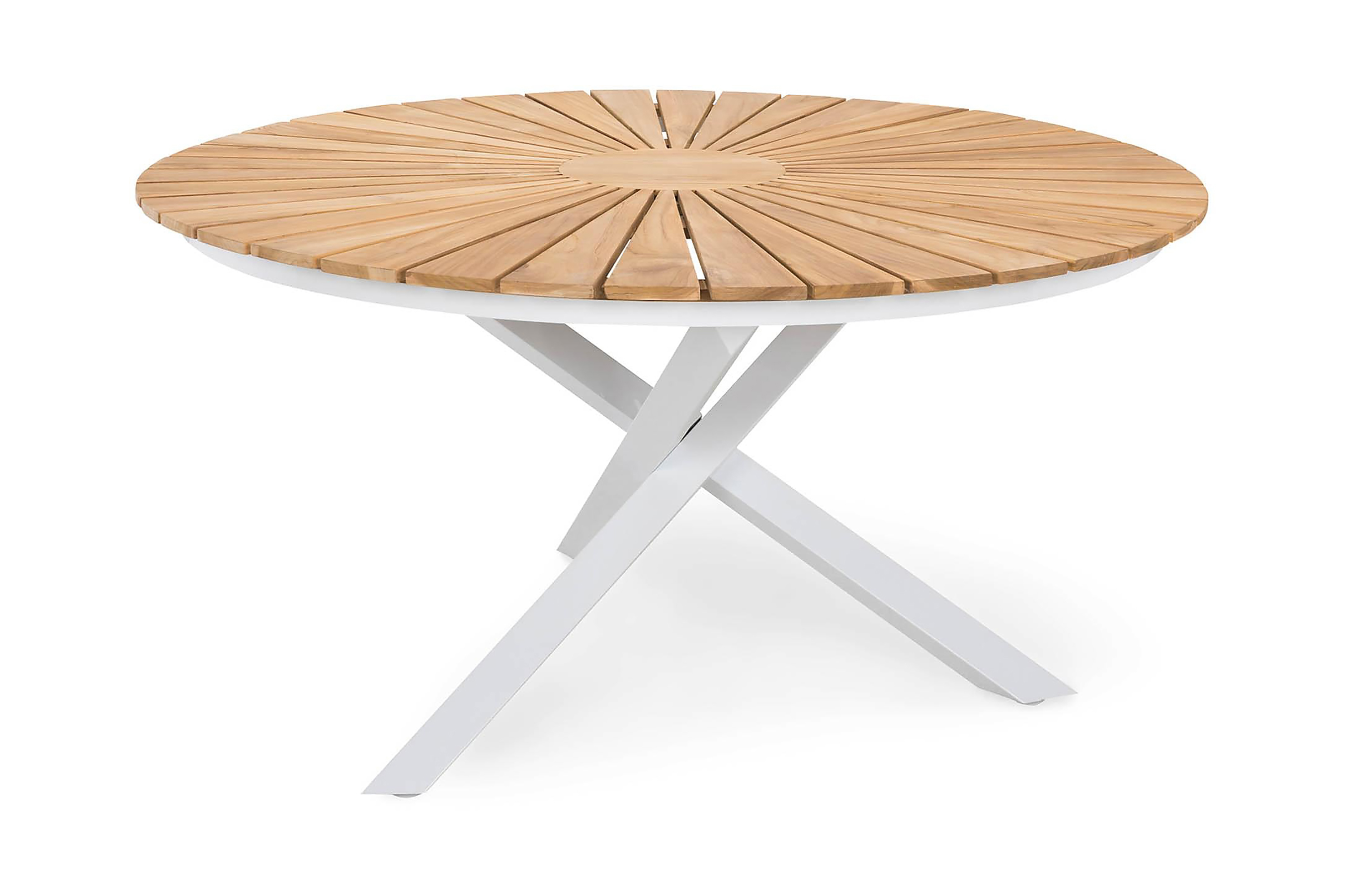 Oliver Runt Matbord Utomhus 140 cm Utebord i Teak med kryssben Vit Beige