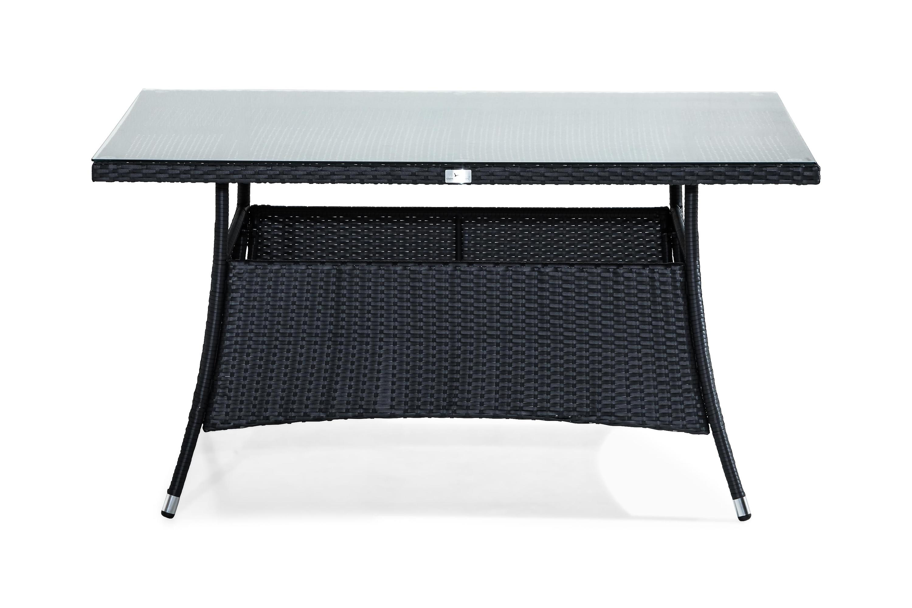Thor Utebord Matbord Utomhus 140x90 cm i konstrotting med glasskiva Svart