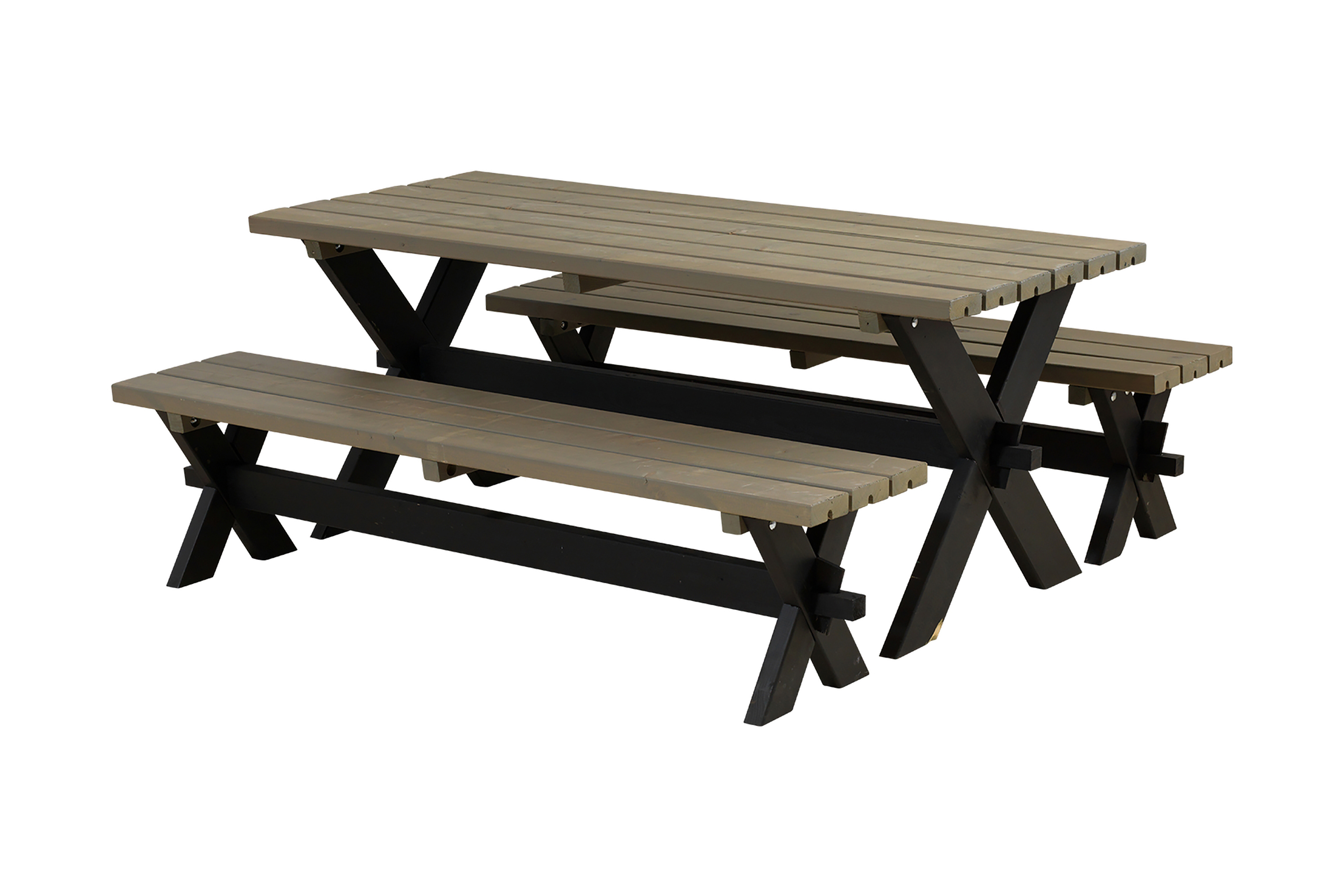 PLUS Nostalgi Bord/Bänkset 177 cm Bord och 2 Bänkar GråBrunSvart