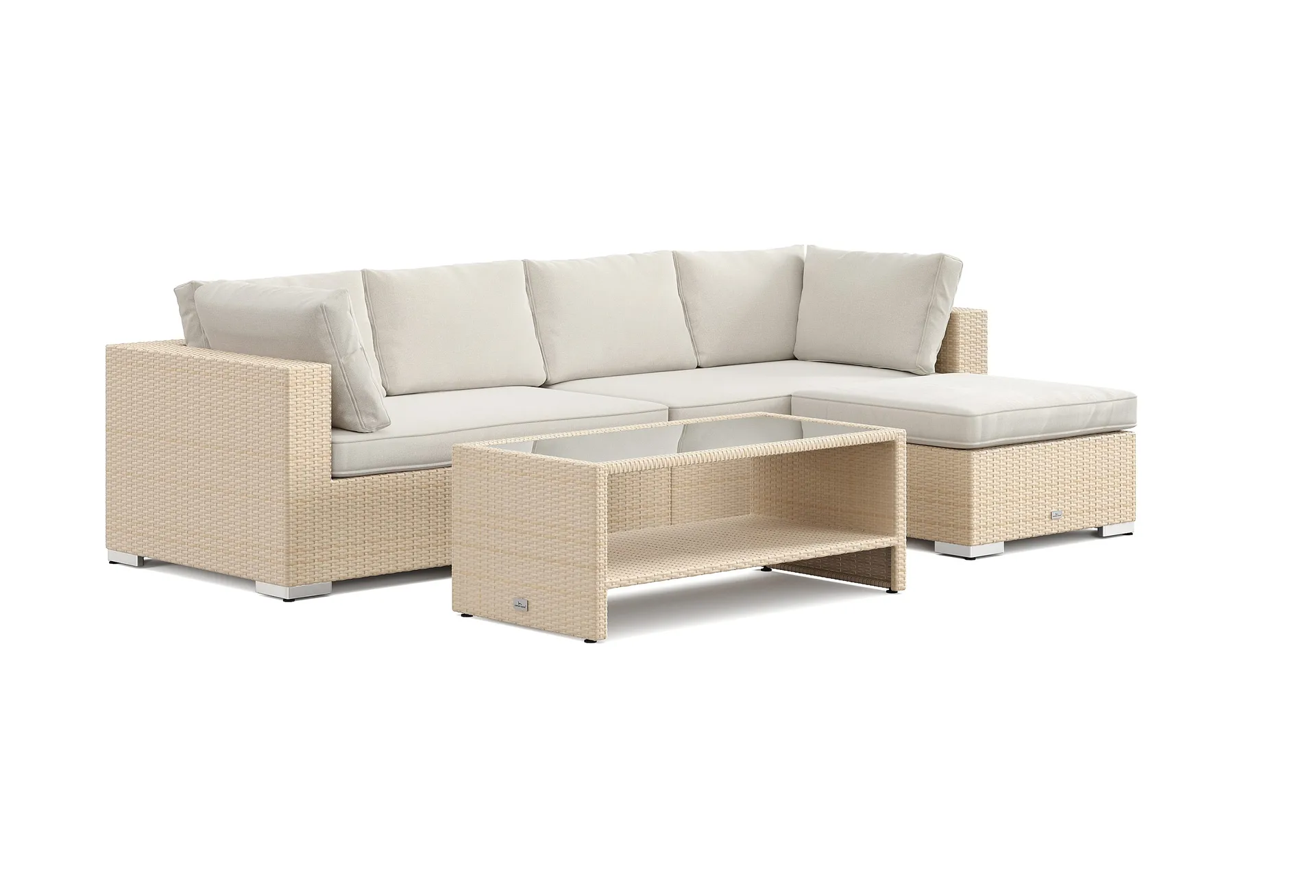 Bahamas utomhus divansoffa 5-sits med v&auml;ndbar divan och bord med hylla - Beige