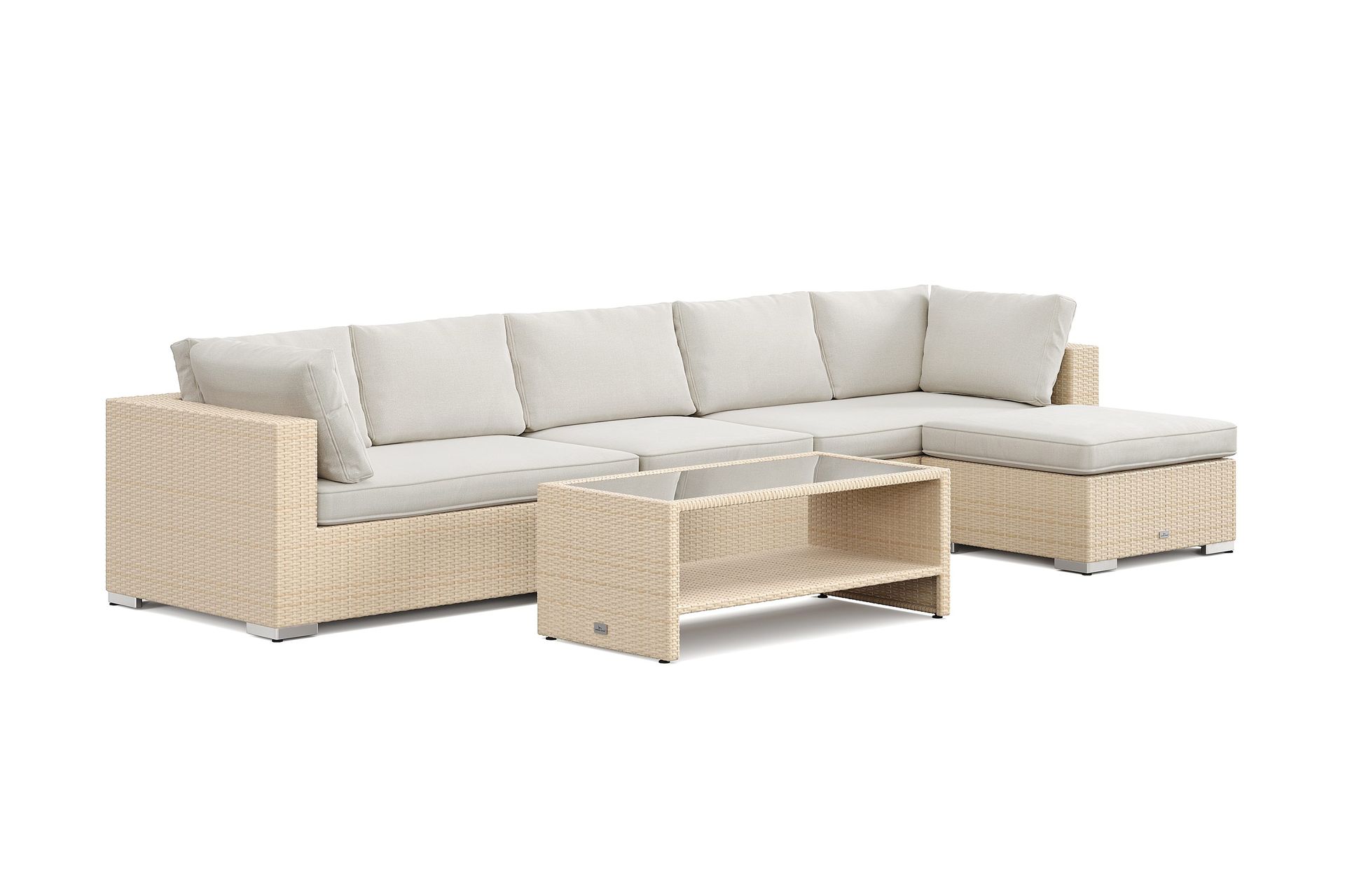 Bahamas utomhus divansoffa 6-sits med v&auml;ndbar divan och bord med hylla - Beige